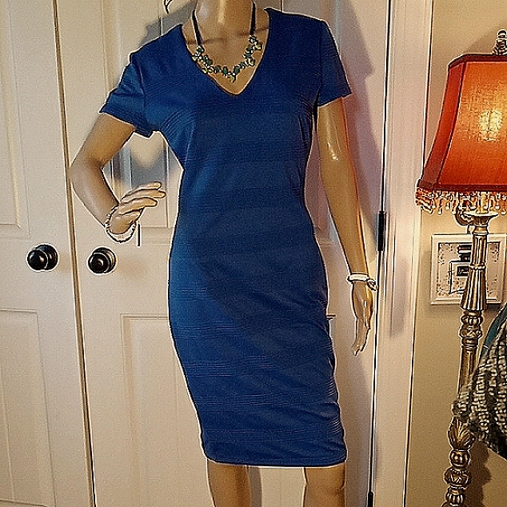 Elegant Bisou Bisou Blue V-Neck Dress